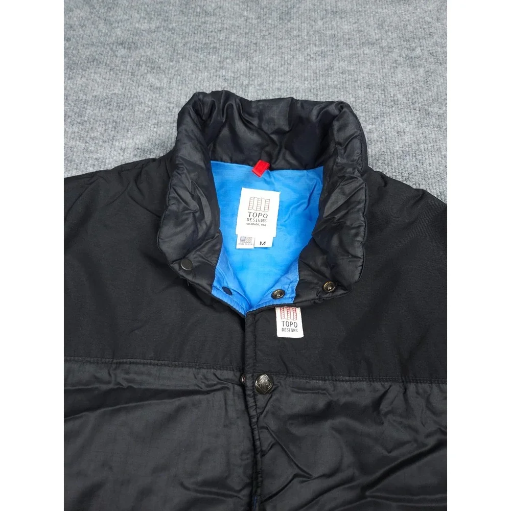 Topo Designs Puffer Vest Women's Medium Black Snap Primaloft Nylon Made USA